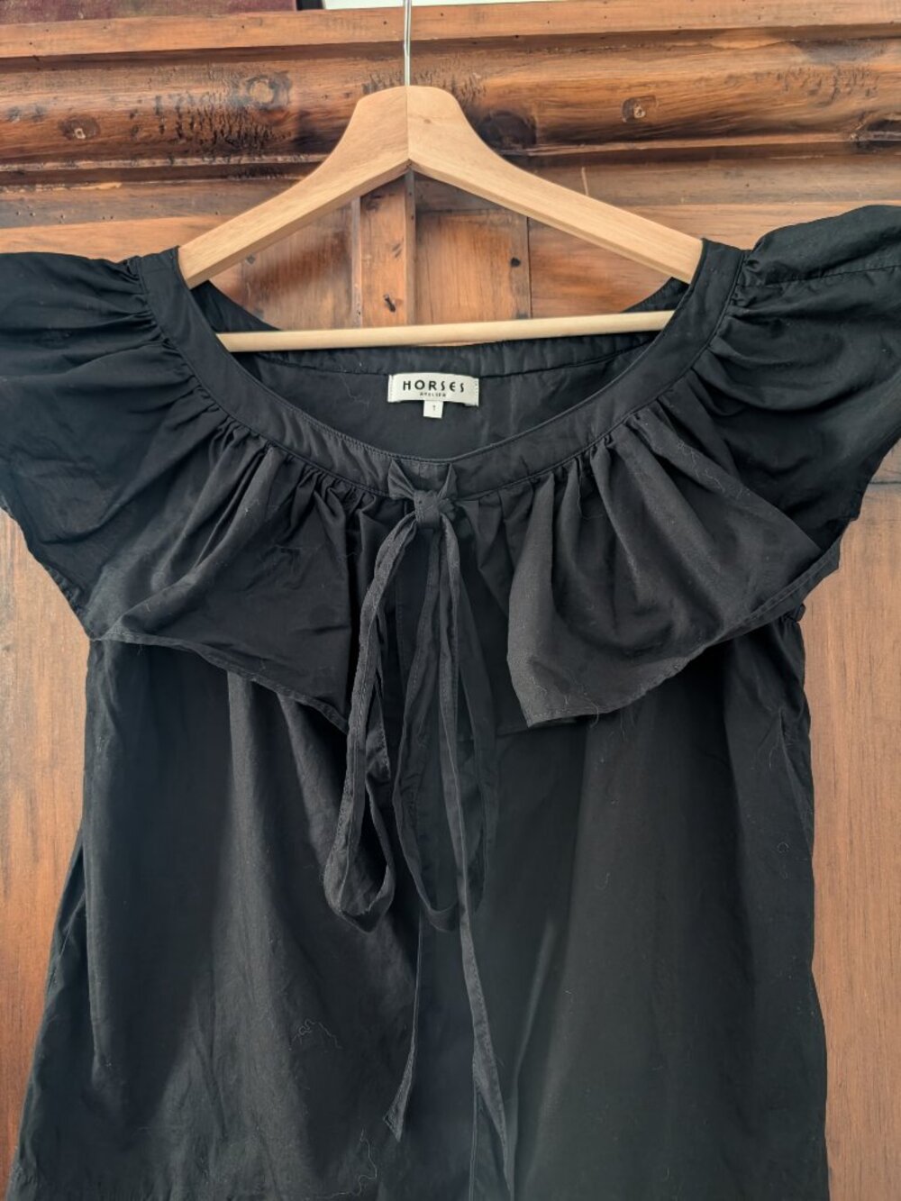 Horses Atelier, Black Ruffle & Bow Accents, Black blouse